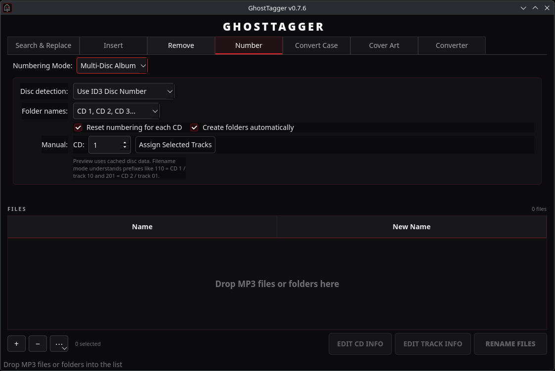 GhostTagger multi-disc album numbering workflow